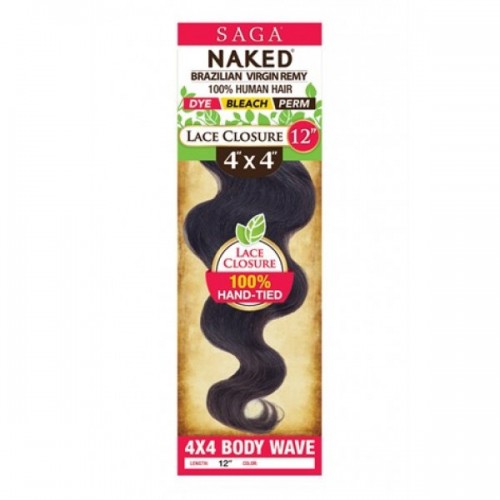 SAGA NAKED BRAZILIAN VIRGIN REMY 100% HUMAN HAIR 4"x4" LACE CLOSURE BODY WAVE 16"